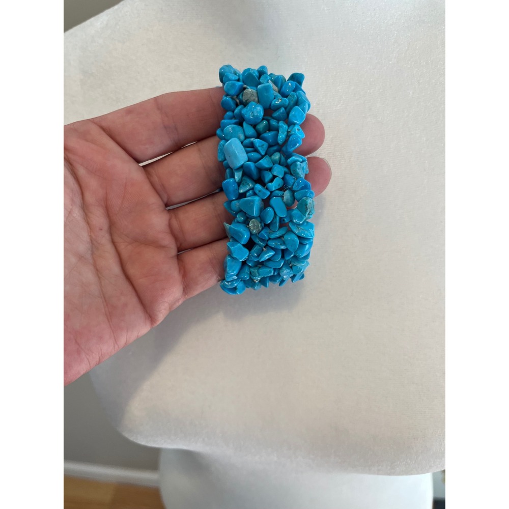Turquoise Chip Stone Stretch Bracelet Wide Multi Strand Boho Statement Cuff